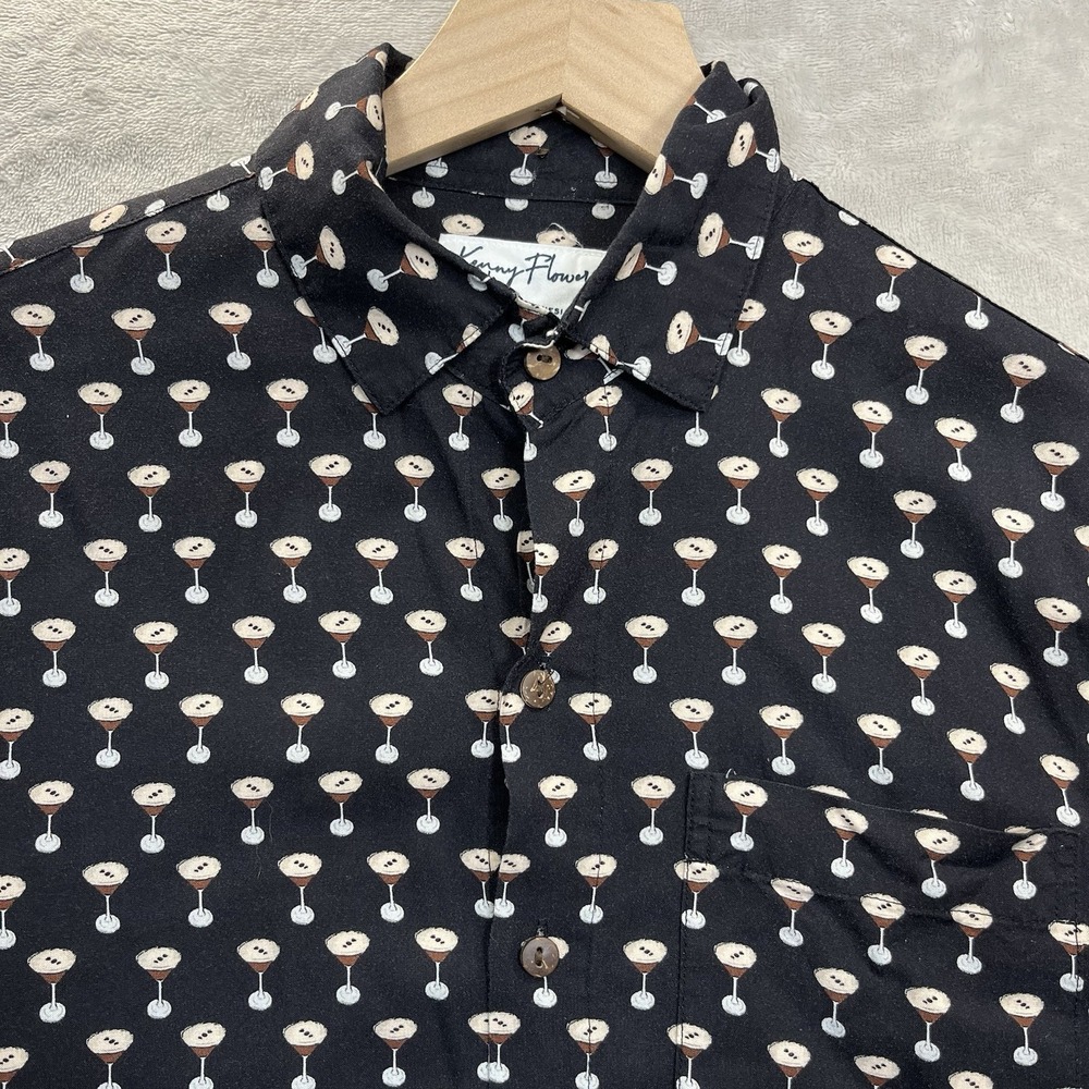 Kenny Flowers Shirt The Buzz Around Town Men's M Short Sleeve Black Print